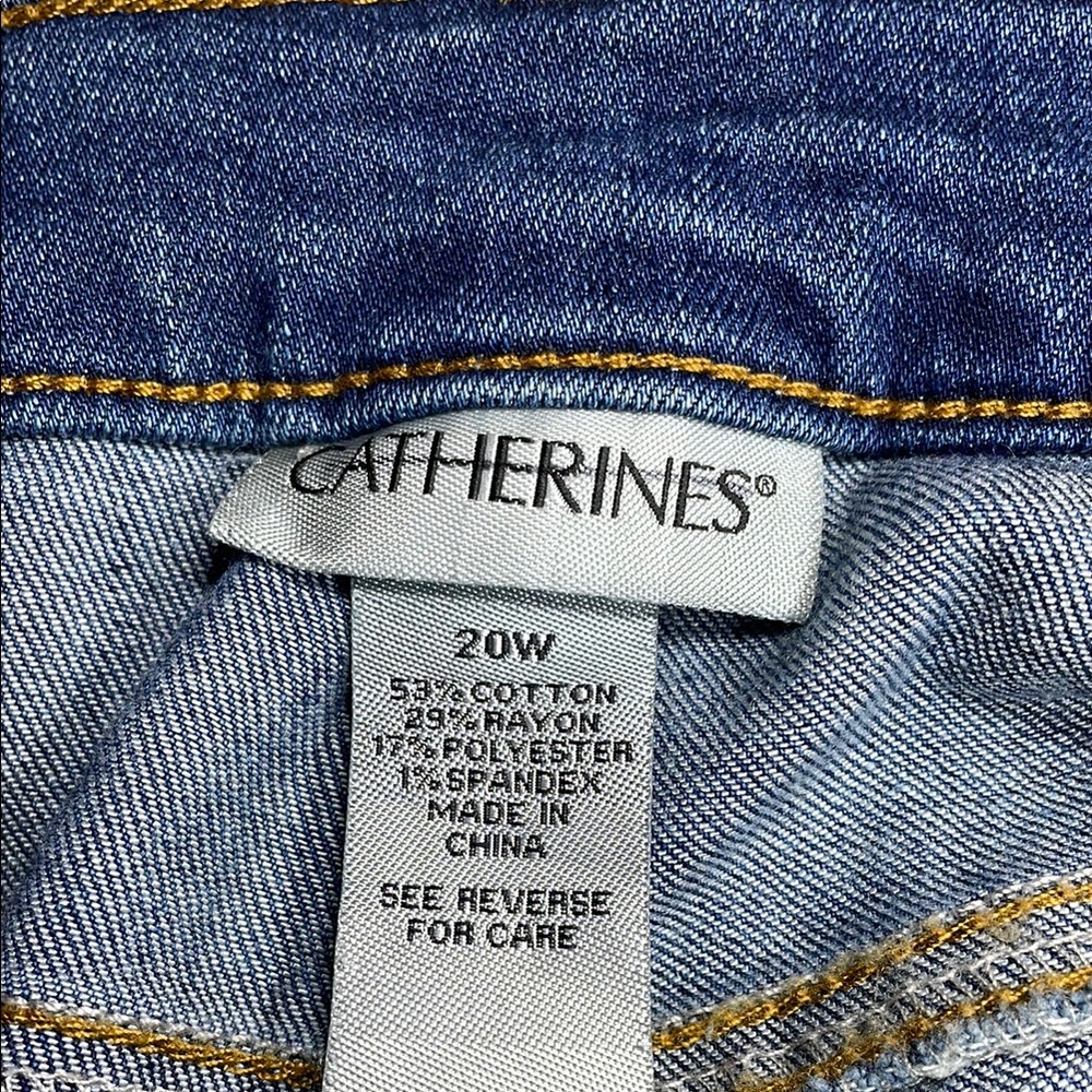 Catherines Blue Straight Leg Jeans with Distressing and Patchwork - Picture 8 of 10